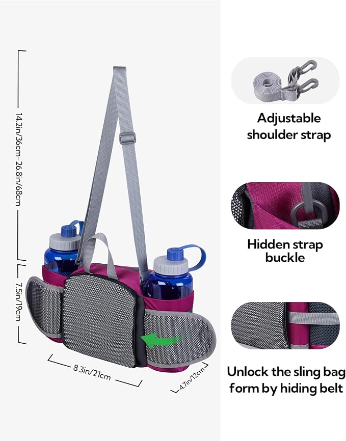 WATERFLY Fanny Pack Waist Bag: Fannie Pack 2 Water Bottle Holders Lumbar Belt Hiking Walking Running Jogging Camping Large Woman Man (Bottle Not Included)
