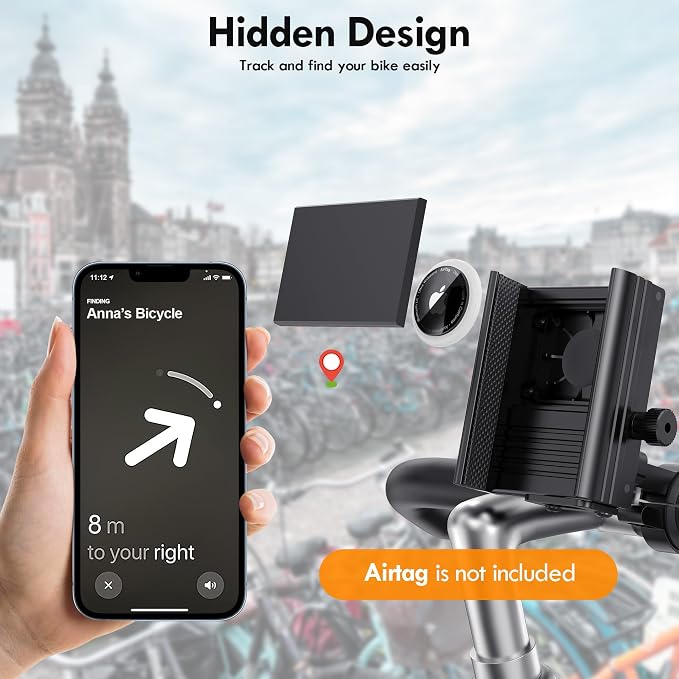 Bike Phone Mount for Airtag, Hidden Bicycle Phone Mount Compatible with Apple Airtags, Anti-Theft Air tag GPS Tracker Motorcycle Handlebar Cell Phone Clamp, Scooter Phone Clip with Bluetooth Tracker