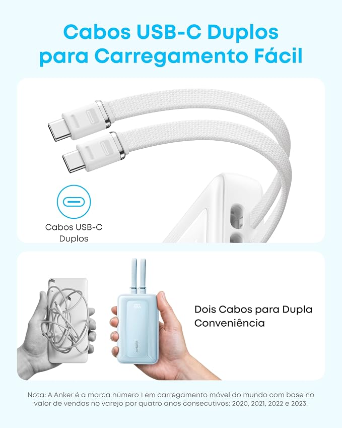Anker Power Bank, 20,000mAh 30W Max Fast Portable Charger with Built-in USB-C and MFi Certified Lightning Cables, USB-C&A, Battery Pack for iPhone 17/16/15/14 Series, MacBook, Galaxy
