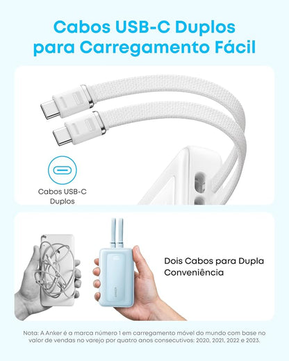 Anker Power Bank, 20,000mAh 30W Max Fast Portable Charger with Built-in USB-C and MFi Certified Lightning Cables, USB-C&A, Battery Pack for iPhone 17/16/15/14 Series, MacBook, Galaxy