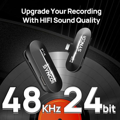 SYNCO Wireless Microphone for iPhone 15/16/17 & Android, 48kHz/24-bit, HiFi Sound Quality, P1XT Mini Microphone for Tiktok, YouTube, Streaming, Vlog Video Recording, USB-C Devices