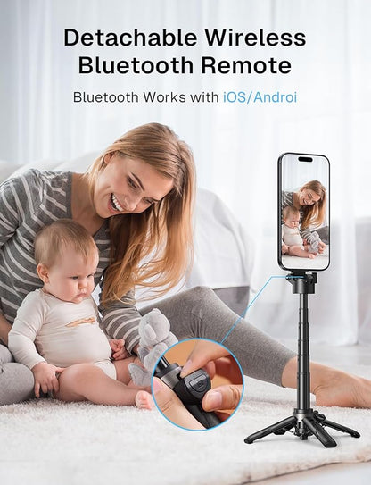 MAGIC JOHN Phone Tripod with 2 Selfie Light, Portable Pocket Size Selfie Stick for iPhone Magsafe, Selfie Stick with Detachable Remote Control for Photograph, Live Streaming, Video Recording