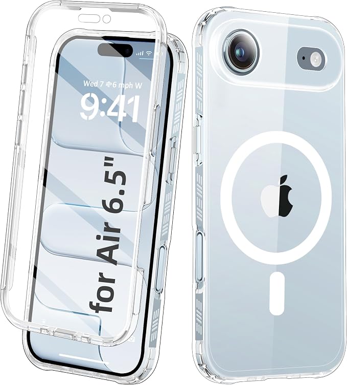 Compatible with iPhone Air Case Clear, Built-in Screen Protector, [Compatible with MagSafe] Full Body Rugged Phone Case, Shockproof Protective Magnetic Cover for Air 6.5" (Clear)