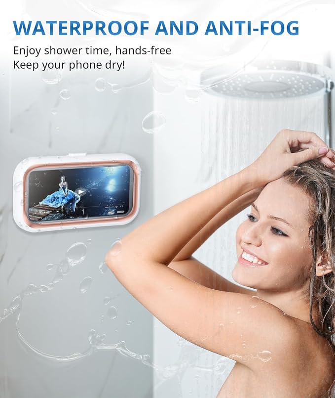 Shower Phone Holder Waterproof - Shower Phone Mount 480° Rotation Bathroom Cellphone Holder for Wall Bathroom Batheub Kitchen Mirror for 4-7" Cellphone