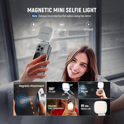 NEEWER Basics Magnetic Selfie Light Compatible with MagSafe iPhone, 2W CRI95+ Bi Color Swivel Small LED Phone Fill Lighting, 680lx/0.3m, Mirror for Vlog Recording Makeup Video Conference, NL45B White