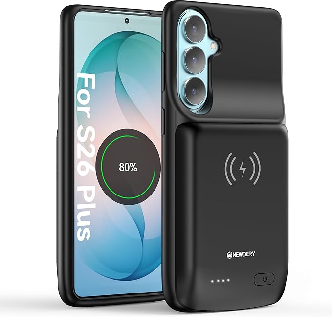 NEWDERY EWDERY 9500mAh Battery Case for Samsung Galaxy S26 Plus/S25 Plus 6.7", Qi Wireless Charging Compatible, Protective Portable Charger Case Battery Pack for Galaxy S26 Plus&Galaxy S25 Plus Black