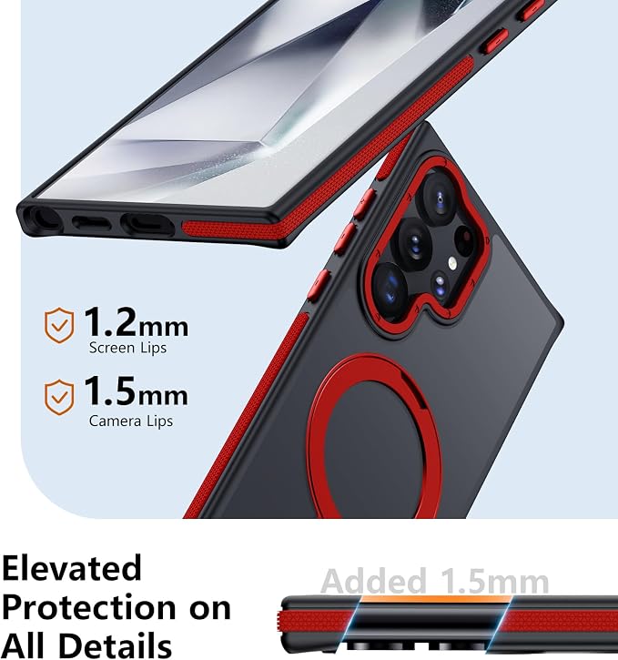 for Samsung Galaxy S24 Ultra Case, Magnetic Adjustable Ring Stand [Fit for Magsafe], [Military-Grade Shockproof Protection] Phone Case for S24 Ultra Case with Kickstand&Ring Holder (Red)