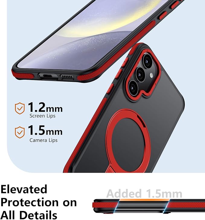 for Samsung Galaxy S24 Case, Magnetic Adjustable Ring Stand [Fit for Magsafe], [Military-Grade Shockproof Protection] Phone Case with Kickstand&Ring Holder (Red)