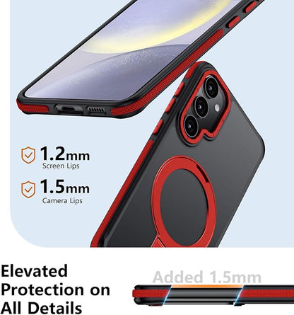 for Samsung Galaxy S24 Case, Magnetic Adjustable Ring Stand [Fit for Magsafe], [Military-Grade Shockproof Protection] Phone Case with Kickstand&Ring Holder (Red)