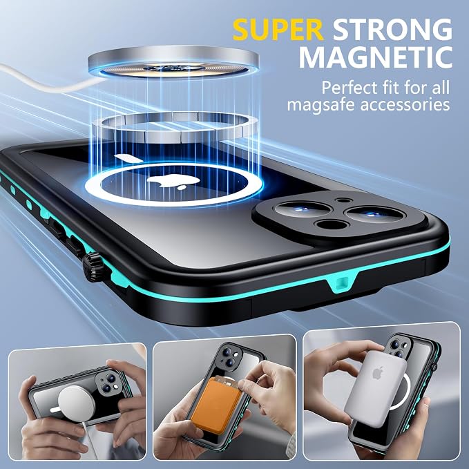 Red2Fire for iPhone 14 Case Waterproof, [Built-in Screen Protector & Camera Protector][Compatible with MagSafe][Full Body Shockproof][IP68 Waterproof][Dustproof] Phone Case 6.1" Blue/Clear