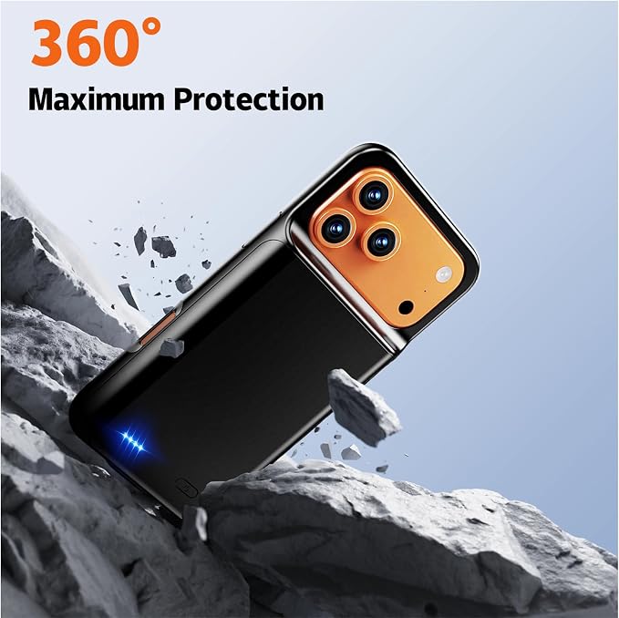Battery Case for iPhone 17 Pro Max (6.9 inch), 2026 Upgraded High Capacity 13800mAh Battery Pack Rechargeable Charger External Charging Case with Tempered Glass Screen Protector Black