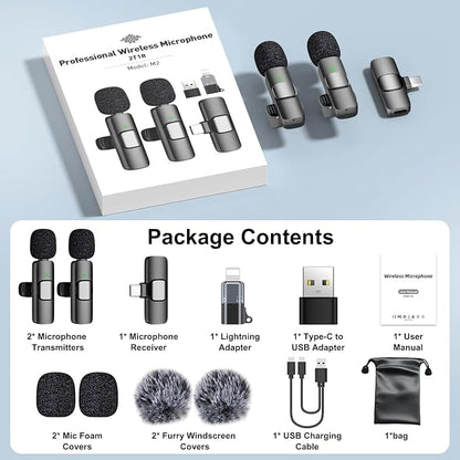 PoP voice USB C Mini Wireless Lavalier Microphone for iPhone/Android, Lapel Mic with Noise Reduction, Lav Mic for Video Recording, Tiny Microphone Content Creator Interview for Tiktok, YouTube, Vlog