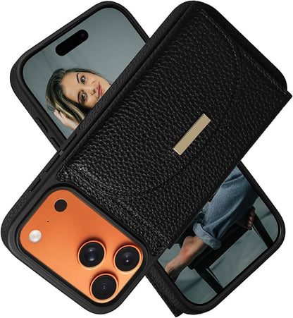 Keallce Wallet Case for iPhone 17 Pro Max 6.9'', Flip Case with RFID Blocking Card Holder Slots Kickstand, PU Leather Protective Folio Cover for Women, Black
