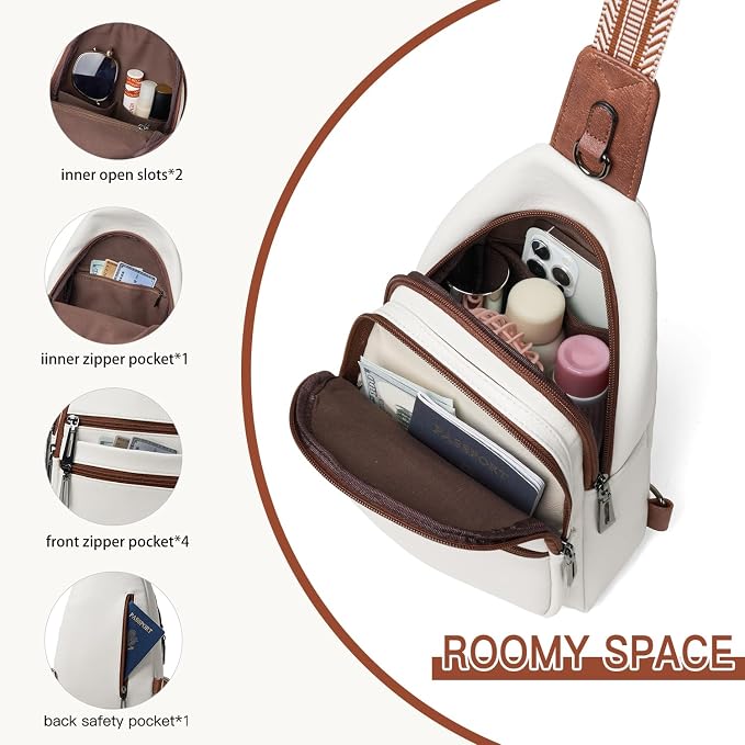 Leresas Sling Bag for Women Crossbody Bags Fanny Pack Sling Purse Backpack Vegan Leather Shoulder Bag Gifts Travel Handbag Anti Theft Beige