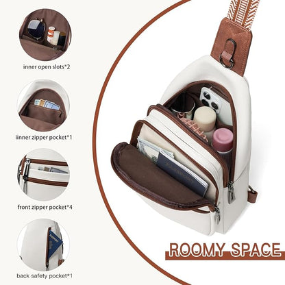 Leresas Sling Bag for Women Crossbody Bags Fanny Pack Sling Purse Backpack Vegan Leather Shoulder Bag Gifts Travel Handbag Anti Theft Beige