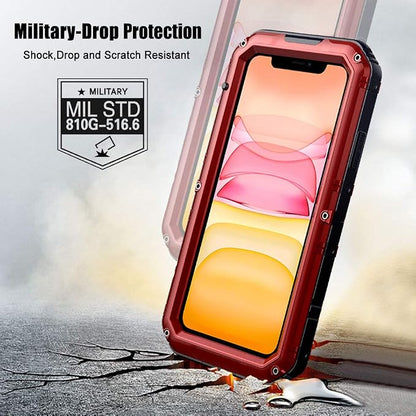 Beasyjoy for iPhone 11 Heavy Duty Waterproof Metal Case - Full Body Protective Shockproof Dustproof Military Grade Rugged Defender Outdoor Case (Red)