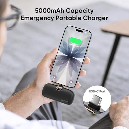 Kuulaa Portable Phone Charger with Built-in USB-C Plug, 5000mAh Mini Portable Charger Power Bank Small Battery Pack for iPhone 15/16/17 Samsung S24/S23 & Android (Black)