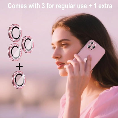 Compatible for iPhone 16 Pro/iPhone 16 Pro Max Camera Lens Protector Bling, Cute Sparkle Glitter Luxury Camera Cover for Women, Anti-Scratch (3 Protectors + 1 Extra), Pink