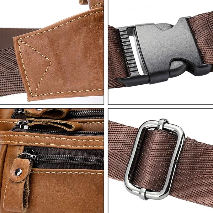 Hebetag Leather Waist Bag Fanny Pack for Men Women Travel Outdoor Sports Hiking Running Hip Bum Belt Slim Cell Phone Purse Wallet Thigh Pouch (Brown)