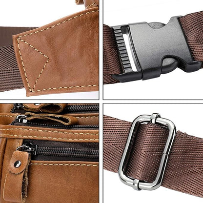 Hebetag Leather Waist Bag Fanny Pack for Men Women Travel Outdoor Sports Hiking Running Hip Bum Belt Slim Cell Phone Purse Wallet Thigh Pouch (Brown)