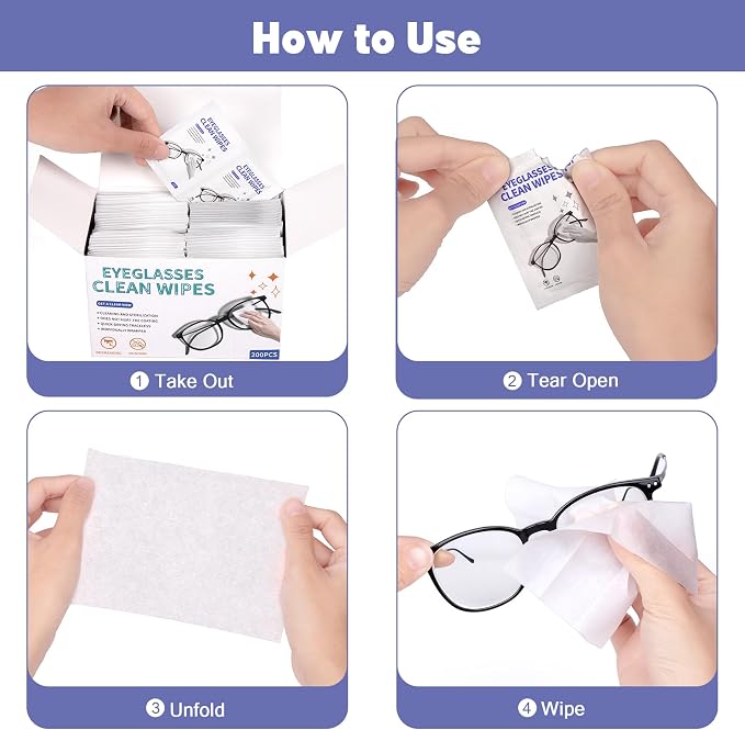 [200 Pack] Large Glasses Cleaner, Lens Wipes for Eyeglasses, Pre-Moistened Individually Wrapped Cleaning Wipes, Eye Glasses Cleaner Wipes for Camera, Phone, Computer, Laptop Screen (4.72 * 5.91 inch)