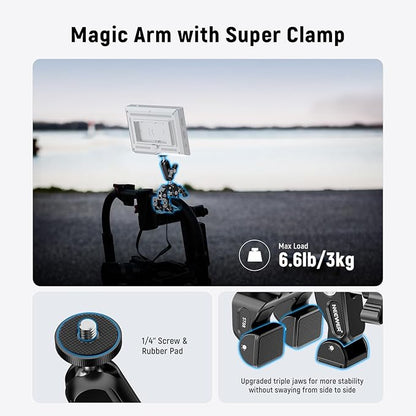 NEEWER Super Clamp with 3" Dual Ballhead Magic Arm, Camera Phone Clamp Mount with 1/4" 3/8" Threads, Cold Shoe, Phone Holder, Action Camera Adapter Compatible with GoPro DJI iPhone 16 15 Pro Max, ST88
