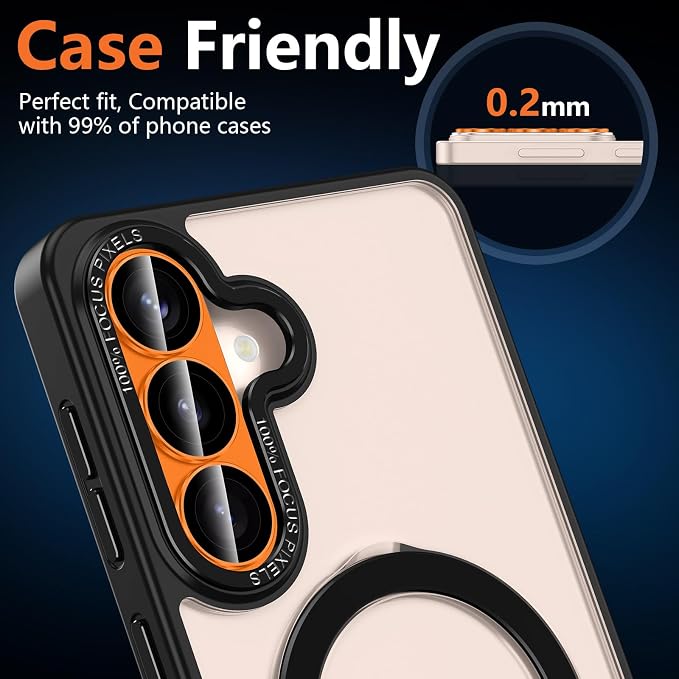 for Samsung Galaxy S26 Camera Lens Protector, Electroplated Matte Back with 9H Tempered Glass Lens Protector, [Strong Adsorption] [Case-Friendly] Metal Ring HD Clear Lens Cover, Orange