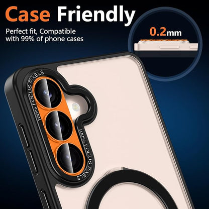 for Samsung Galaxy S26 Camera Lens Protector, Electroplated Matte Back with 9H Tempered Glass Lens Protector, [Strong Adsorption] [Case-Friendly] Metal Ring HD Clear Lens Cover, Orange