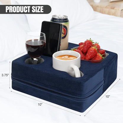 STBoo Couch Cup Holder Pillow - Sofa Drink Cup Holder Cozy Buddy | Bed Caddy Organizer Holds Remote, Snacks, Phones | Waterproof Anti-Spill Sofa Beverage Tray for Car, Pack, Beach, RV, Boat (Navy)