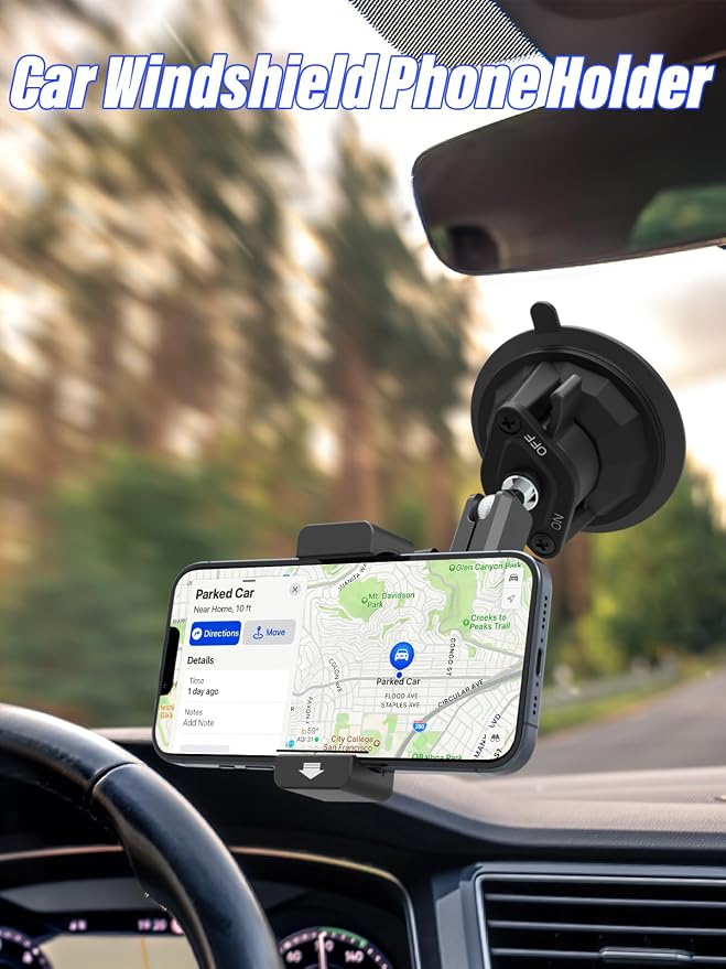Heat Resistant Suction Cup Phone Holder, Ultra-Durable Metal Arm Phone Mount for Car Windshield Window Sunroof Dash, Vehicle Car Phone Holder Fit for 4-7" Cellphone