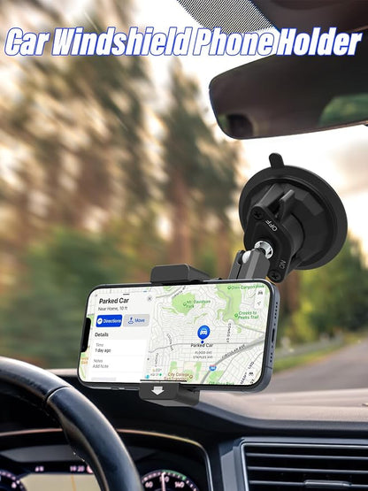 Heat Resistant Suction Cup Phone Holder, Ultra-Durable Metal Arm Phone Mount for Car Windshield Window Sunroof Dash, Vehicle Car Phone Holder Fit for 4-7" Cellphone