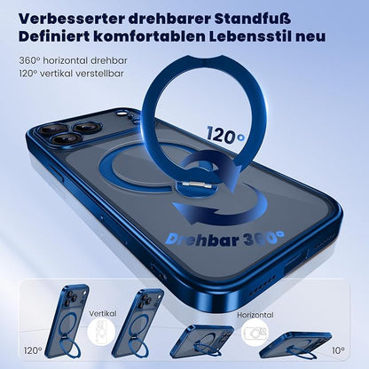 GolbinBox for iPhone 17 Pro Case with 360° Spin Magnetic Stand,[Compatible with Magsafe] [Military Protection][Built-in Ring Holder] Camera Control Phone Case for 17 Pro,Deep Blue/Clear