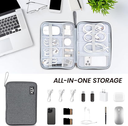 Large Slim Cable Organizer Travel Case, Single-Layer Electronic Accessories Pouch for Chargers, Cords, Power Bank, Mouse and SD Cards, 12.6 x 9.45 x 1.57 Inches