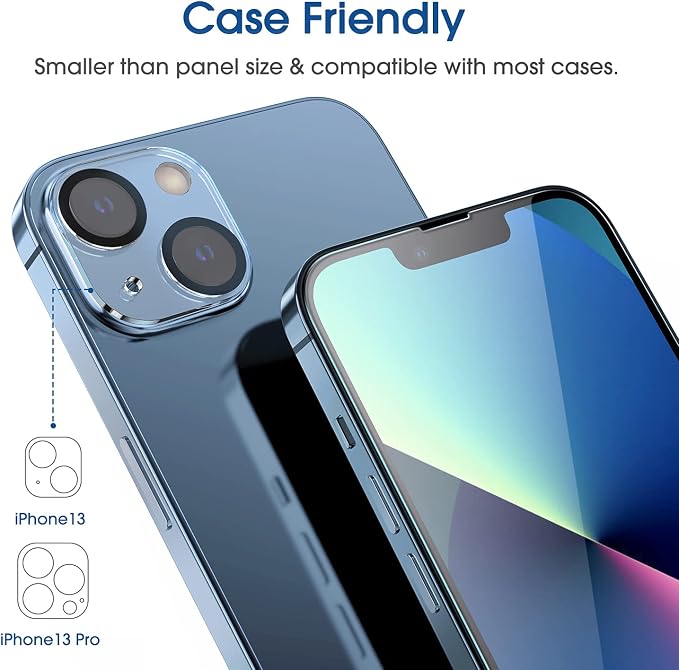amFilm Screen Protector OneTouch Compatible with iPhone 13, iPhone 13 Pro (6.1", 2021) Tempered Glass and Camera Lens Protector, Edge to Edge Full Coverage Easy Installation Kit, Plastic, 2+2 Pack