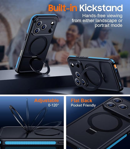 Temdan Magnetic Compatible with iPhone 17 Pro Max Case,Waterproof Built-in Screen & Camera Protector IP68 Underwater Full Body 17FT Military Dropproof Shockproof Phone Case 6.9"-Blue/Black