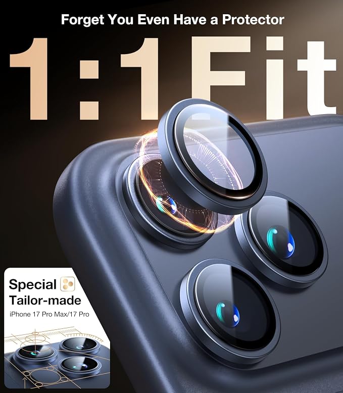 UltraGlass UNBREAK TOP 9H+ Glass for iPhone 17 Camera Lens Protector [NO.1 Military Grade Shatterproof] Camera Protector 17 Lens Screen Cover, Longest Durable, Black