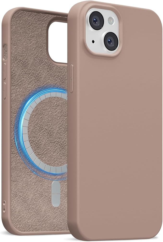 for iPhone 14/ iPhone 13 Case Silicone Compatible with Magsafe Case, Ultra Slim Thin Magnetic Phone Cases Mag Safe, Cute Soft Rubber Gel TPU Matte Wireless Charging Cover for Women, Brown