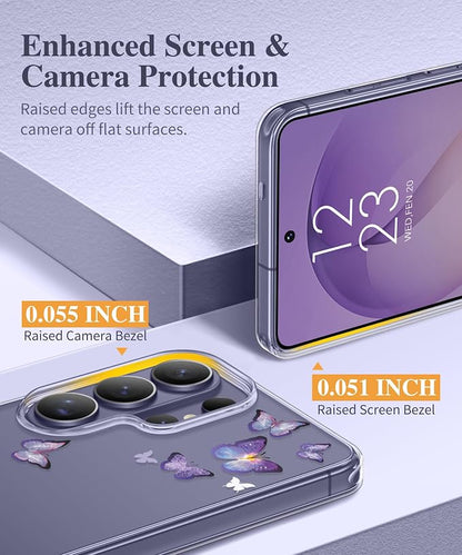 GVIEWIN Compatible with Samsung Galaxy S26 Ultra Case, Clear Floral Slim Shockproof Protective Women Phone Case, Non-Yellowing, with Screen Protector & Camera Lens Protector 6.9", Alluring Butterfly