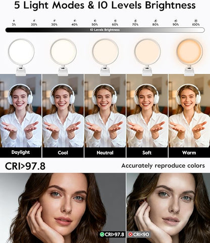 Ring Light for Computer/Laptop/Webcam/Monitor, 5" Eye-Caring Lighting with 50 Modes CRI>97.8, 3000K-6500K Zoom Lighting for Video Conference/Video Recording/Streaming/Selfie
