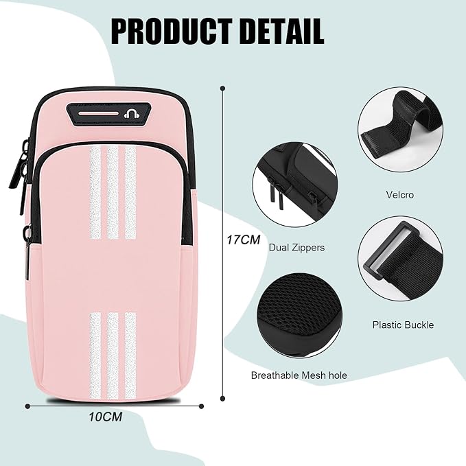 Phone Holder for Running Armband iPhone 11 12 13 14 15 16 Pro Max 16e Xs Xr X Plus Mini Galaxy Ultra S25 Note Pouch,Cell Phones Arm Band Bag Fit Workouts Exercise Gym Sports Hiking Wrist Pink