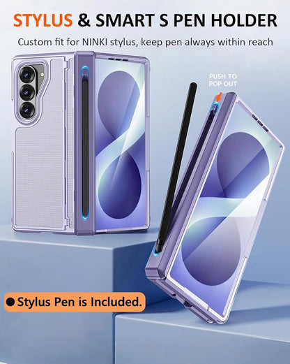 NINKI for Samsung Galaxy Z Fold 8 Ultra Case with S Pen Holder & Stylus & Hidden Kickstand, Magnetic Screen Protector Hinge Phone Cover for Samsung Z Fold 8 Ultra Case with Slim S Pen Slot – Purple