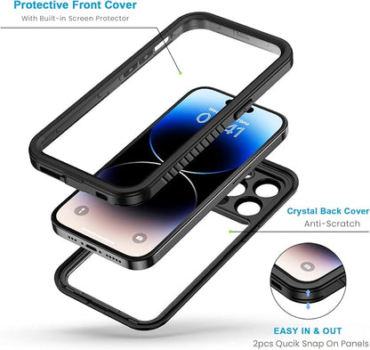 Lanhiem for iPhone 14 Pro Max Case, IP68 Waterproof Dustproof Case with Built-in Screen Protector, Rugged Full Body Shockproof Phone Case for iPhone 14 Pro Max 6.7 inch, Black
