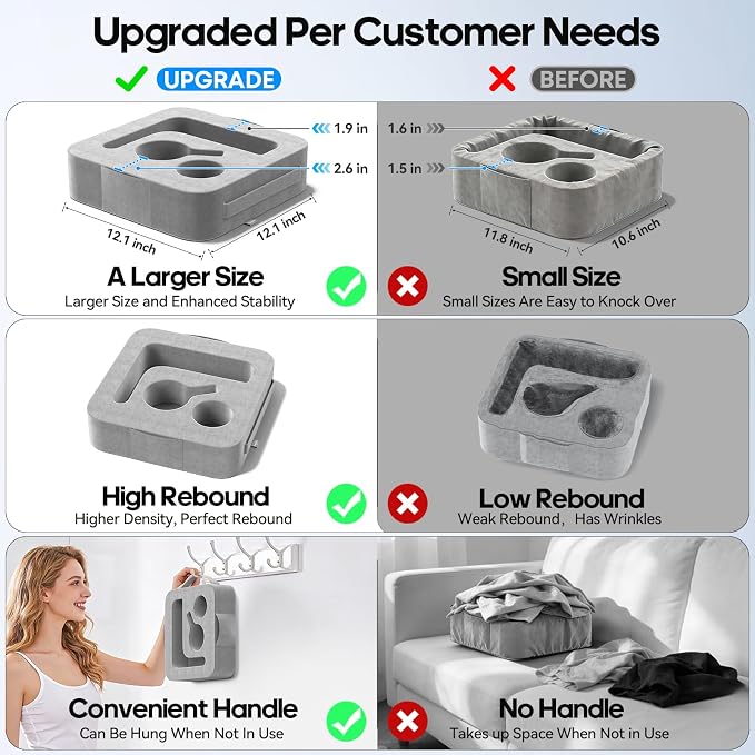 Couch Cup Holder Pillow, Sofa and Bed Caddy for iPad, Kindle, Switch, Game Controller, Remotes, Phones, Small-Sized Cup & Drink Holder for Couch, Bed, Desk, Car, Beach, Bathroom Cup Holder