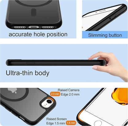 Pilaru for iPhone SE Case 2022 (3rd)/2020 (2nd),iPhone 8 Case, iPhone 7 Case [Compatible with Magsafe] (Military Grade Drop Protection) Translucent Matte Magnetic Case,SlimThin Shockproof-Black