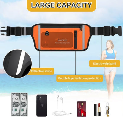 SooGree Men Women Running Belt Fanny Pack, Resistant Waist Pack Money Belt Bag for Hiking Cycling Workout, Gym Phone Holder with Adjustable Strap (GSP1187-Orange)