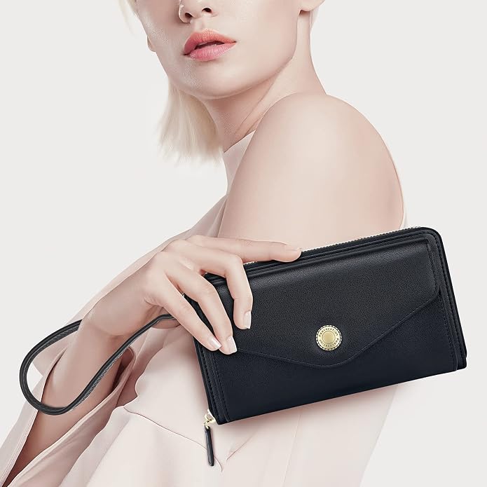 Peacocktion Crossbody Bags for Women RFID Wristlet Wallets Travel Vegan Leather Small Clutch Purses with Phone Pocket Zipper