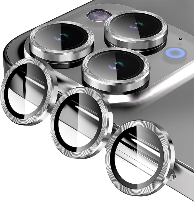 Jeluse Camera Lens Protector for iPhone 17 Pro Max/17 Pro/16 Pro Max/16 Pro/15 Pro Max/15 Pro/14 Pro Max/14 Pro, 9H Tempered Glass Screen Protector Cover Alignment Kit Metal Individual Ring
