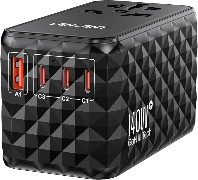 LENCENT 140W International Travel Adapter, GaN Universal Travel Adapter