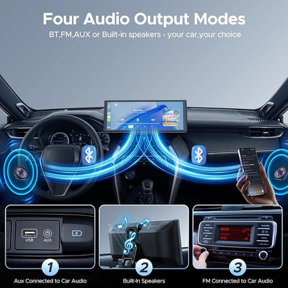 9.26'' Carplay Screen for Car with 2.5K Dash Cam and 1080P Backup Camera Portable Wireless Android Auto Screen GPS Navigation Mirror Link Voice Control Hands-Free for iOS 11+ Android 11+