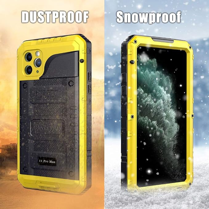 Beasyjoy for iPhone 11 Pro Max Case Waterproof Metal Case Heavy Duty Built-in Screen Full Body Protective Shockproof Military Grade Yellow